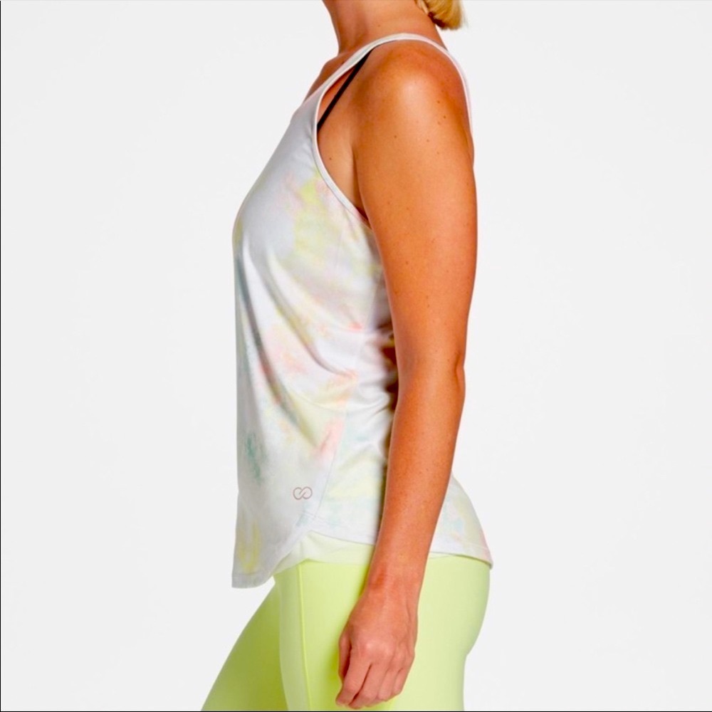 Calia Tie Dye Overlap Mesh Strappy Tank Top In Lemon Ice Size Small NWT